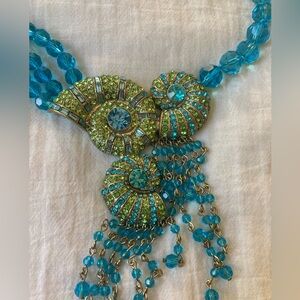 Blue & Green‎ Crystals Conch Shell Beach  Jeweled Statement Neckla…